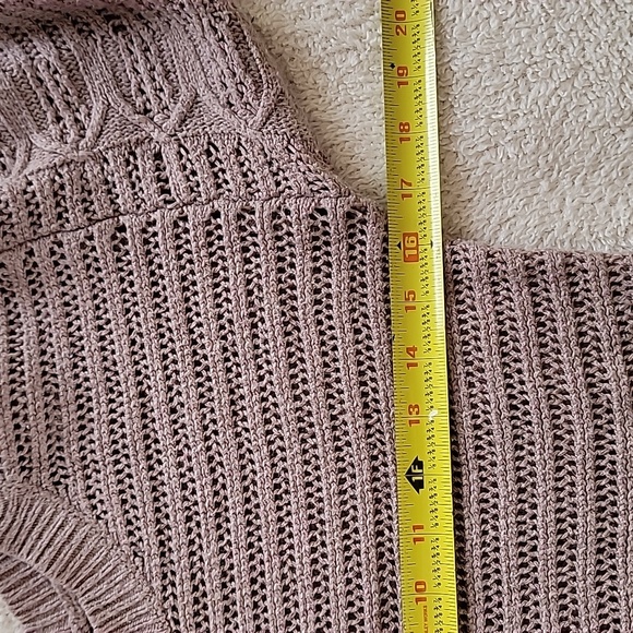 Women's Small Mohair Blend Knit Lace Sweater - Taupe Quarter Length Sleeves - Picture 6 of 7